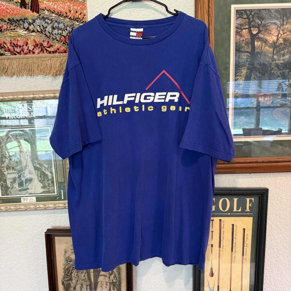 Vintage 90s Tommy Hilfiger Athletic Gear Mens Spell Out Designer Shirt Size 2XL